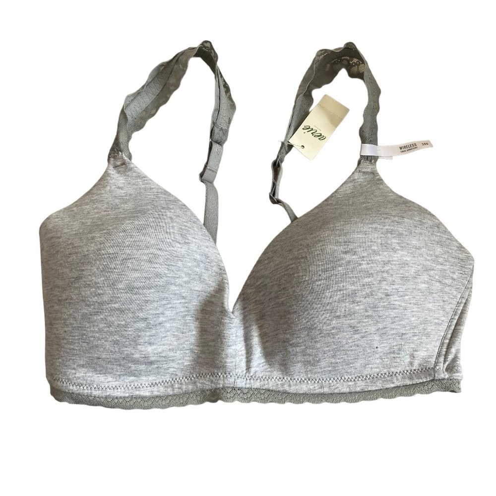 NWT Aerie wireless bra bralette heather gray lace trim detail light padding
